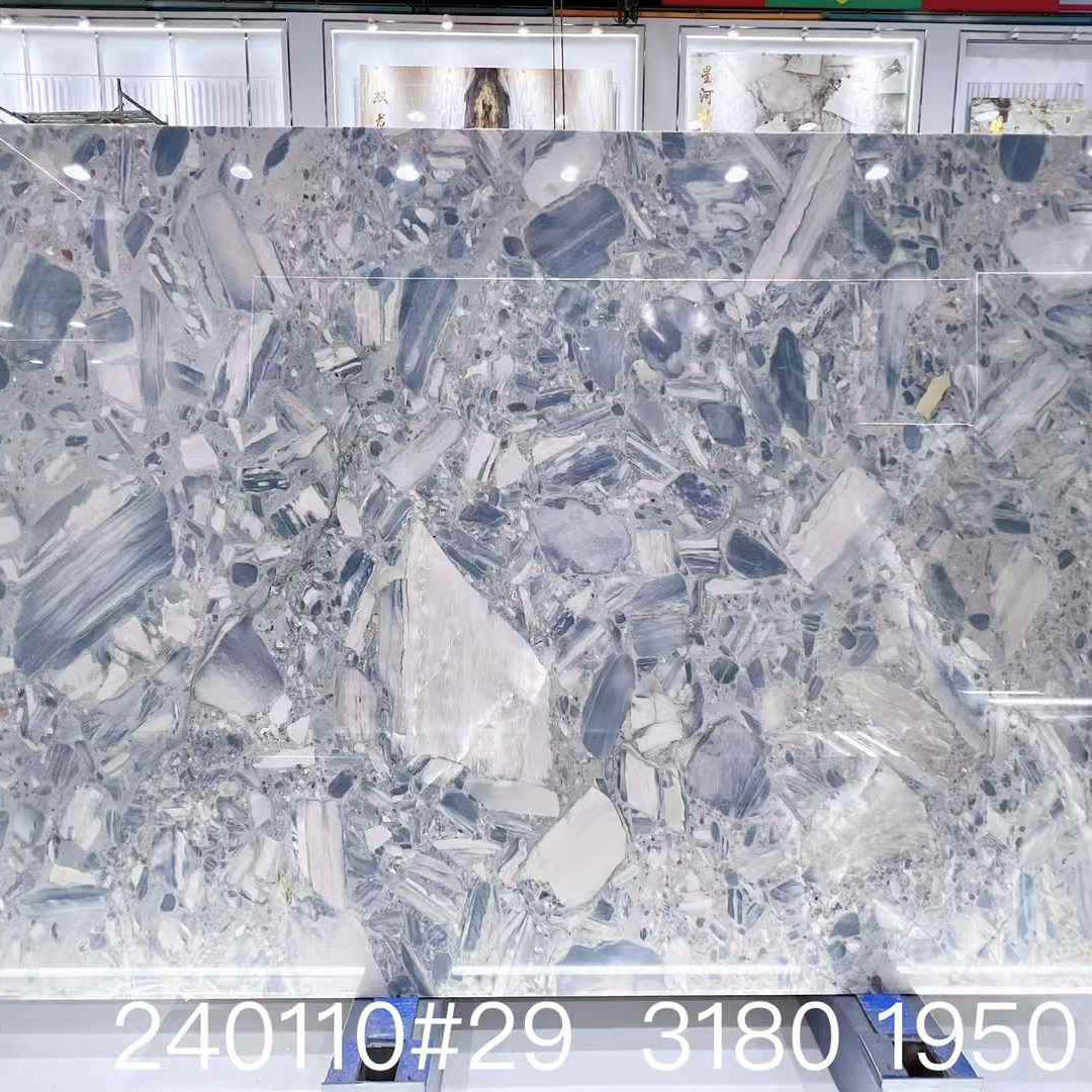 巴西天然奢石迪澳蓝色大理石餐桌壁炉墙面轻奢石材地板