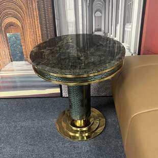 意式轻奢蓝翡翠大理石边几轻奢高级感沙发旁圆桌子岩板小茶几网红