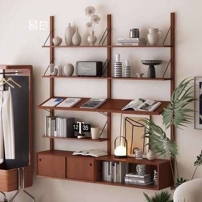 中古墙上轨道书架小户型可调节置物架壁挂自由组合展示架实木架子