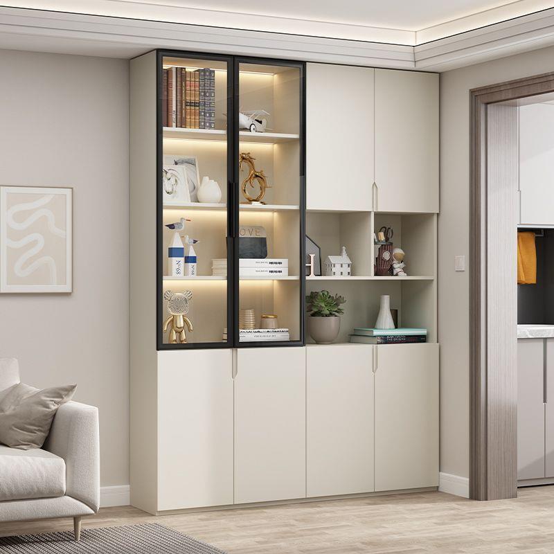 实木书柜玻璃门书架组合柜防尘客厅一体整体落地展示柜子家用定