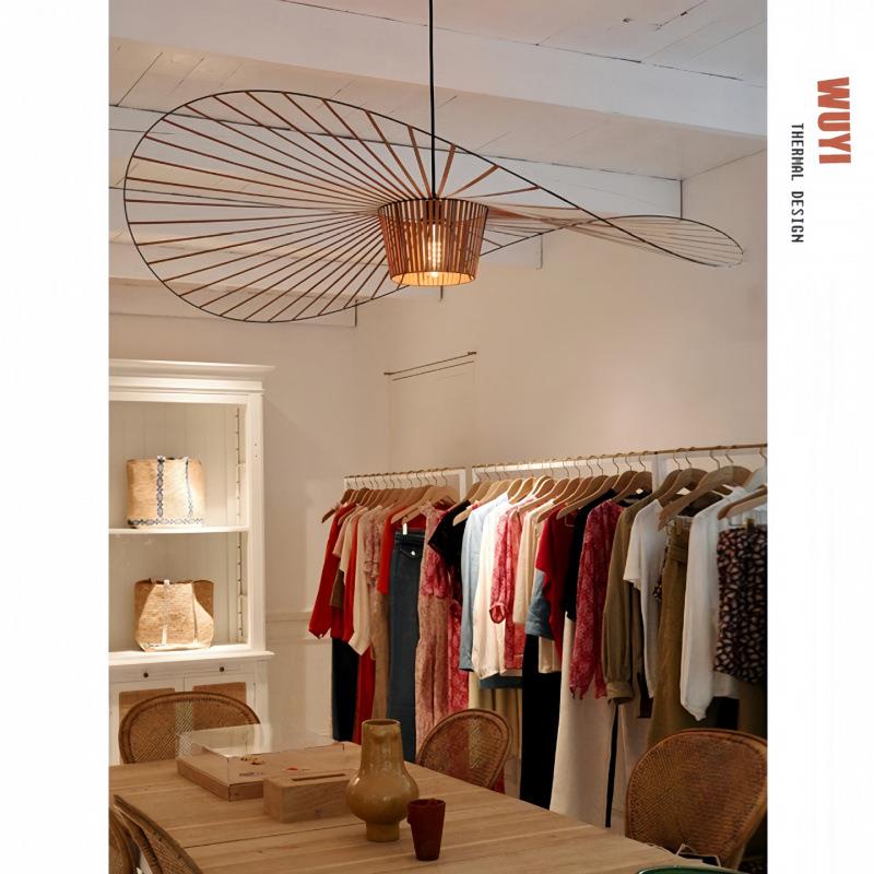 中古风客厅吊灯Vertigo创意艺术人工编织法式草帽灯设计师卧室灯