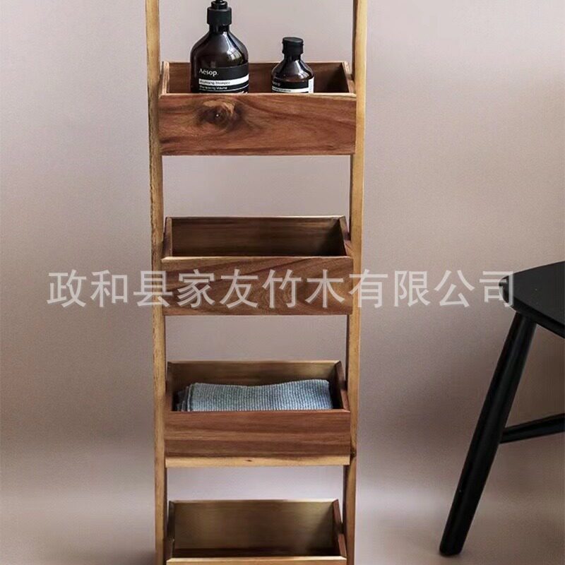 相思木北欧多层实木手提置物架浴室落地储物架家用客厅厨房果蔬收