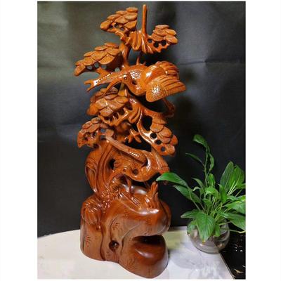 木雕松鹤延年摆件花架家居客厅实木质工艺品饰品送礼收藏