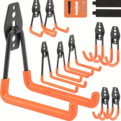 Heavy Duty Double Wall Mount Garage Hooks with Mop Broom跨境