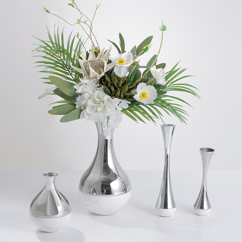 梵茜轻奢电镀不锈钢大理石花瓶