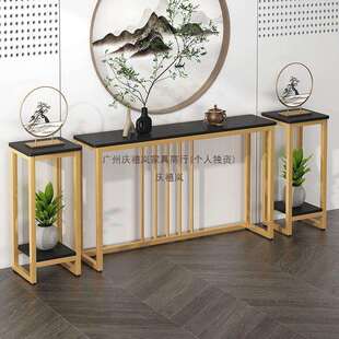 简易桌子置物架入户靠墙长条桌铁艺中式条案客厅玄关台家用玄关桌