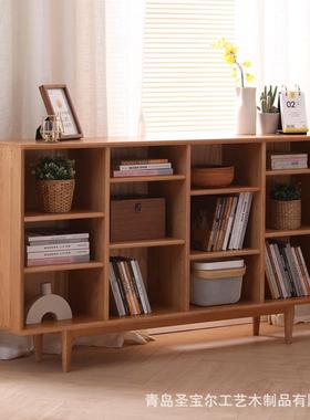全实木书架矮书柜格子柜日式简约落地学生置物架家用客厅储物柜子