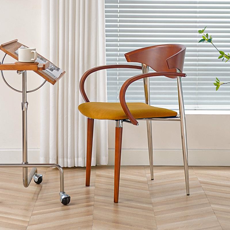 北欧实木餐椅家用不锈钢设计师休闲靠背书桌椅现代简约餐厅吃饭J&