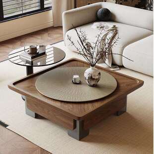 太阳风意式极简茶几桌轻奢诧寂方形茶几客厅胡桃木女神家用纹组合
