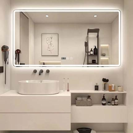 浴室镜智能触摸屏led带灯化妆镜悬挂式除雾横挂方形卫生间镜子