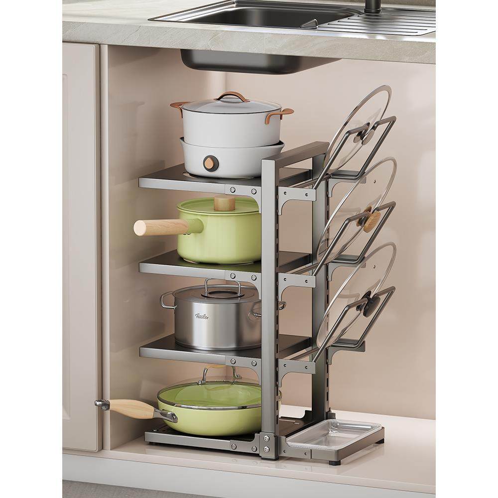 锅具收纳架厨房置物架多层锅架多功能下水槽橱柜台面分层锅盖架子