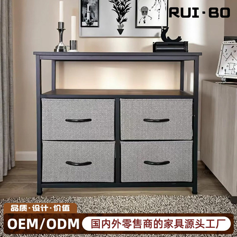 简约布艺四抽斗柜厂家批发布艺家居柜子现货居家用客厅收纳置物柜