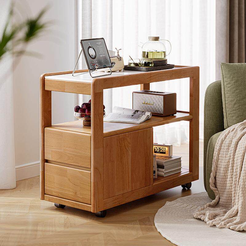 实木沙发边柜岩板侧边几带轮北欧小户型客厅可移动小茶几床头柜