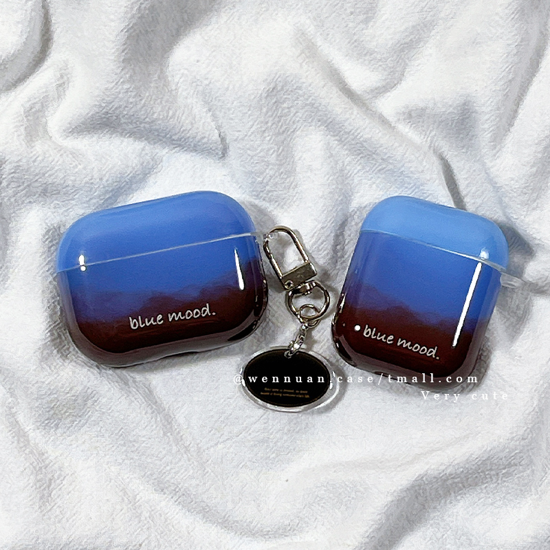 ins小众气质高级感蓝棕晕染适用AirPods4苹果AirPods1/2代无线蓝牙耳机套airpodspro新三代airpods3网红全包