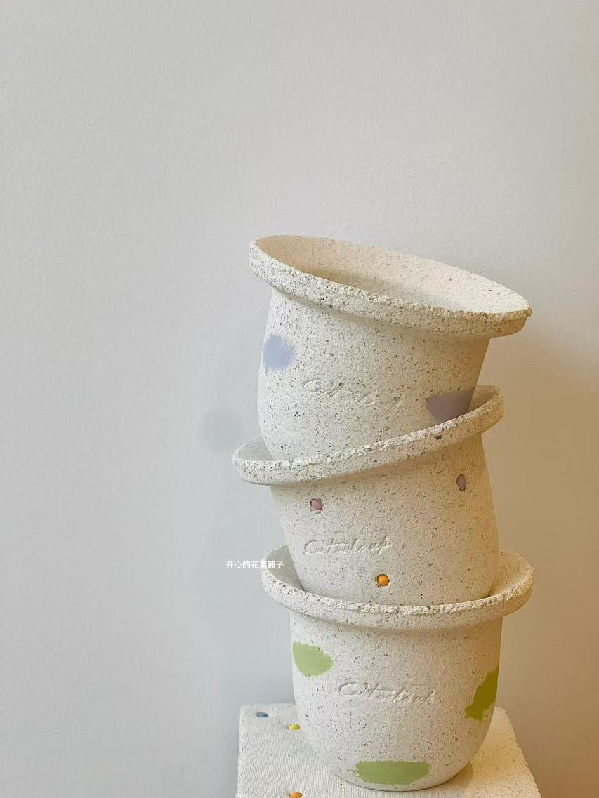 可爱花盆粗陶透气 波点图案 蝴蝶兰 雪花釉陶瓷盆白瓷花盆