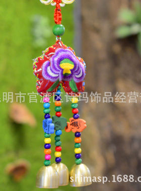 民族风皮绣花手工3铃铃铛创意家居挂件皮风铃厂家直销中国风
