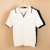 polo衫 夏季 新款 专柜高弹丝针织短袖 简约亲肤拼色V领复古修身 T恤潮