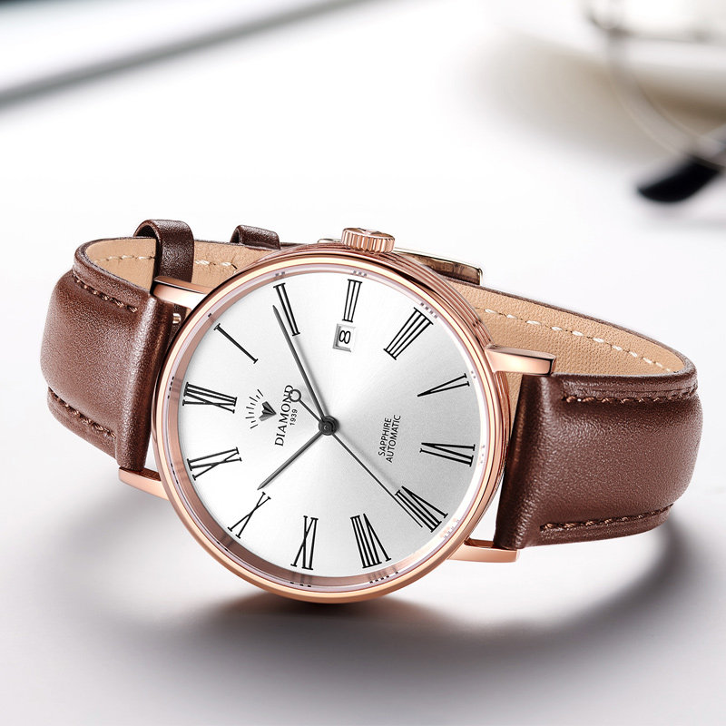 上海钻石手表男机械表西城男爵自动日历3140官方正品简约男机械表