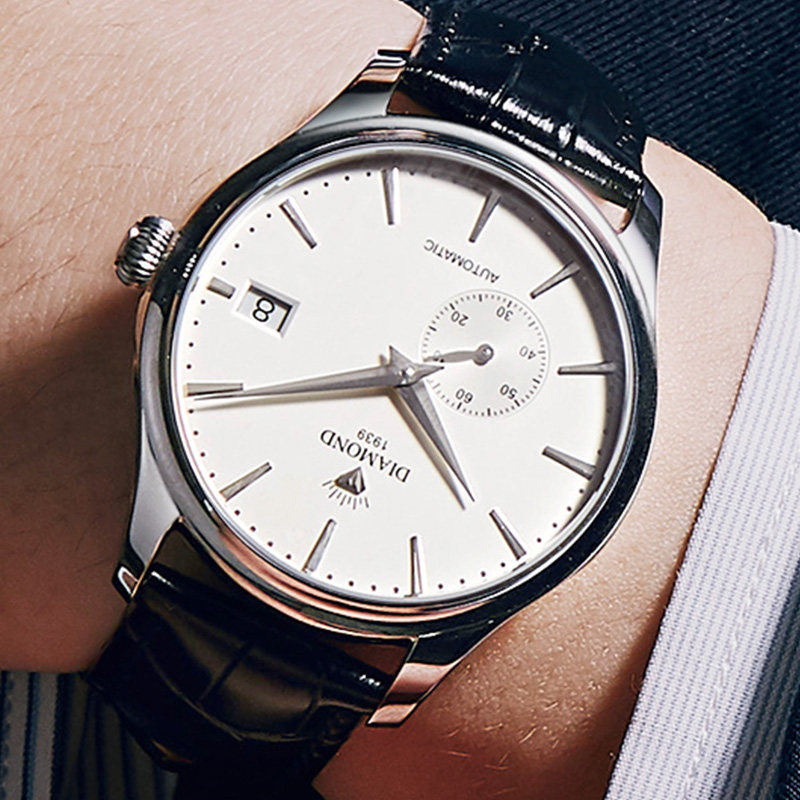 上海钻石手表男自动机械表商务简约奢华8180官方正品腕表潮珍珠陀