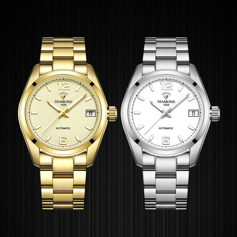 上海钻石手表自动男机械表正品国表防水夜光6102镶钻8011男士手表