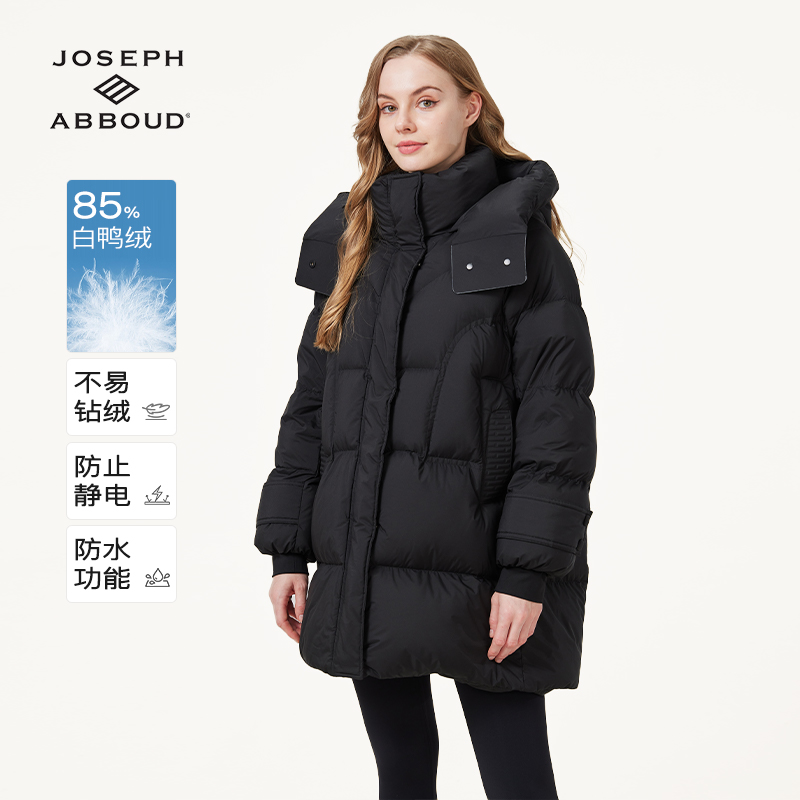 美国爱堡德中长款连帽羽绒服女