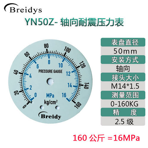 YN50Z压力表不锈钢耐震压力表测水压气压通用0-1.6/100mpa多量程