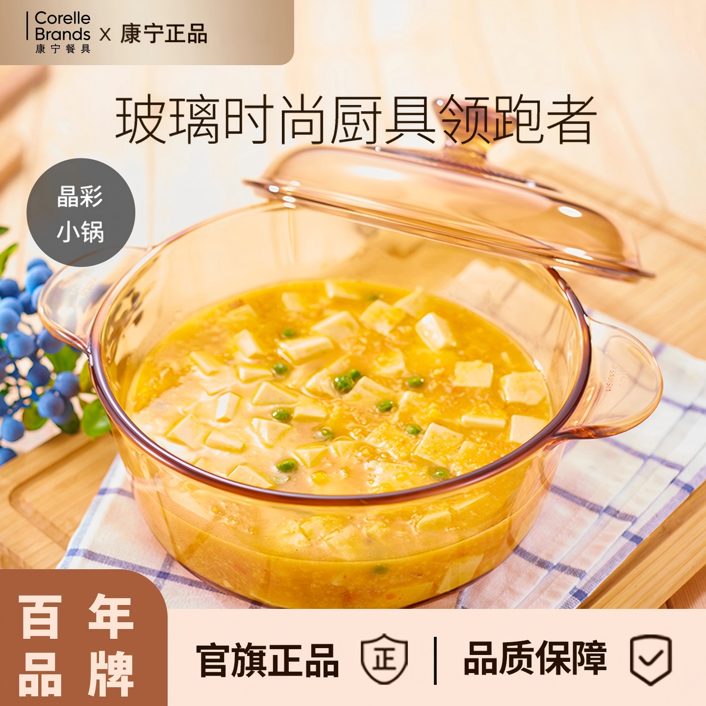 康宁VISIONS晶彩透明锅汤锅家用玻璃锅明火直烧高硼硅耐高温炖煮