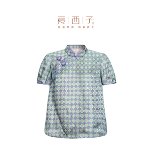 莨西子新中式国风桑蚕丝立领盘口短袖衬衫女2026夏款新品复古上衣
