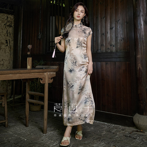 【清】莨西子新中式国风桑蚕真丝改良版旗袍连衣裙女中长款修身裙