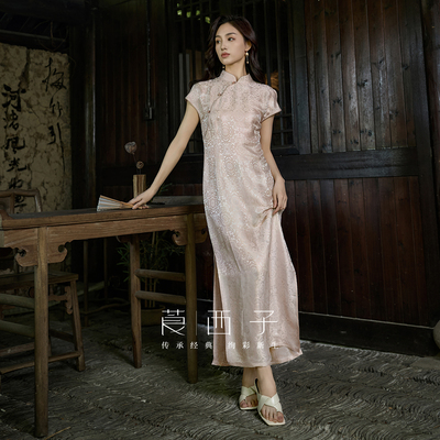 【影诗】莨西子新中式国风桑蚕真丝改良版旗袍女立领中长款连衣裙