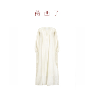 【清】莨西子新中式国风女款圆领灯笼袖宽松显瘦禅意风百搭连衣裙