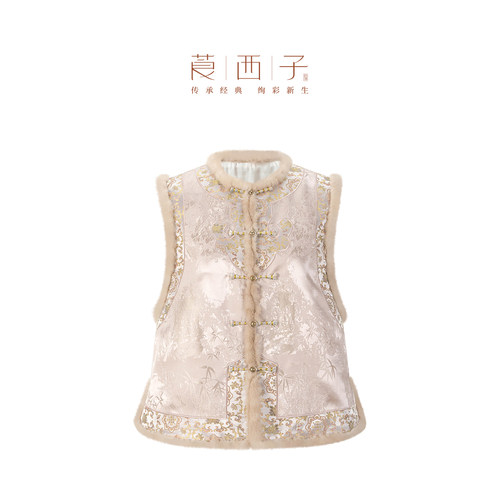 【思瑜】莨西子新中式国风桑蚕真丝棉服马甲女复古千金贵气马夹