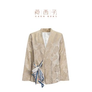 【清】莨西子新中式国风桑蚕丝羊毛混纺外套女交叠v领秋禅意上衣