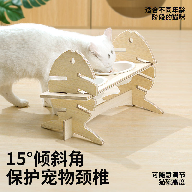 它立方猫碗陶瓷双碗斜口防打翻