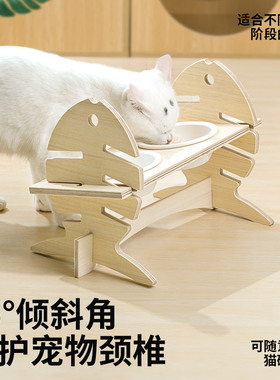 Pet cubic/它立方猫碗陶瓷双碗斜口可调节高度保护颈椎防打翻食盆