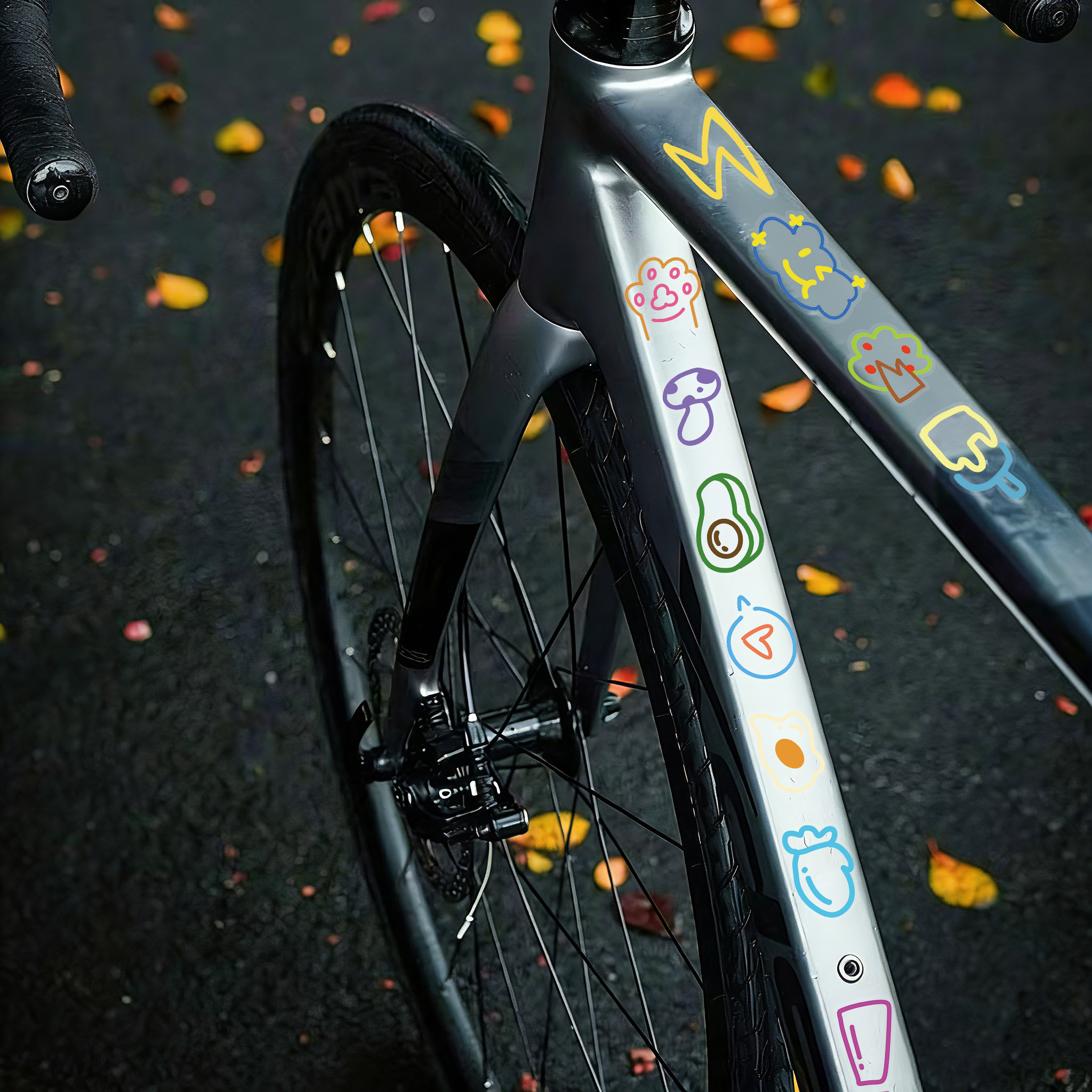 高颜值ins风自行车贴纸多巴胺简笔画可爱DIY装饰贴画