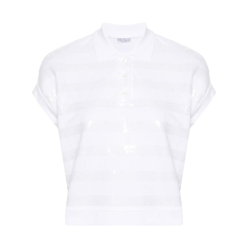 BRUNELLO CUCINELLI COTTON POLO SHIRT EMBELLISHED WITH SEQUI