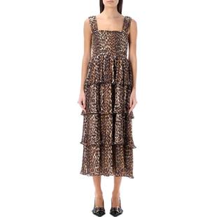 Leopard GANNI flounce long dress