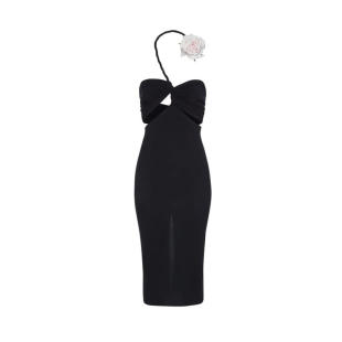 MIDI WIRE MAGDA BLACK CUTOUT DRESS NECKLINE BUTRYM