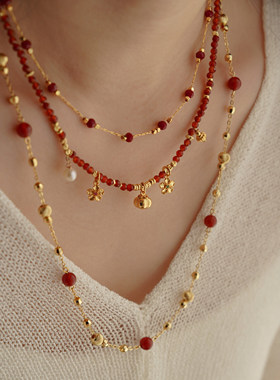 本命年红绳红玛瑙葫芦串珠项链