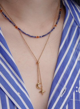 叠戴星空色天然蓝纹石项链