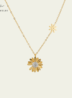 JoJo｜小众复古钻切虎眼石碎金子GD志龙同款小雏菊项链耳钉毛衣链