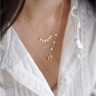 JoJo｜节节高天然马蹄螺INS风冷淡高级度假风贝壳保色项链锁骨链