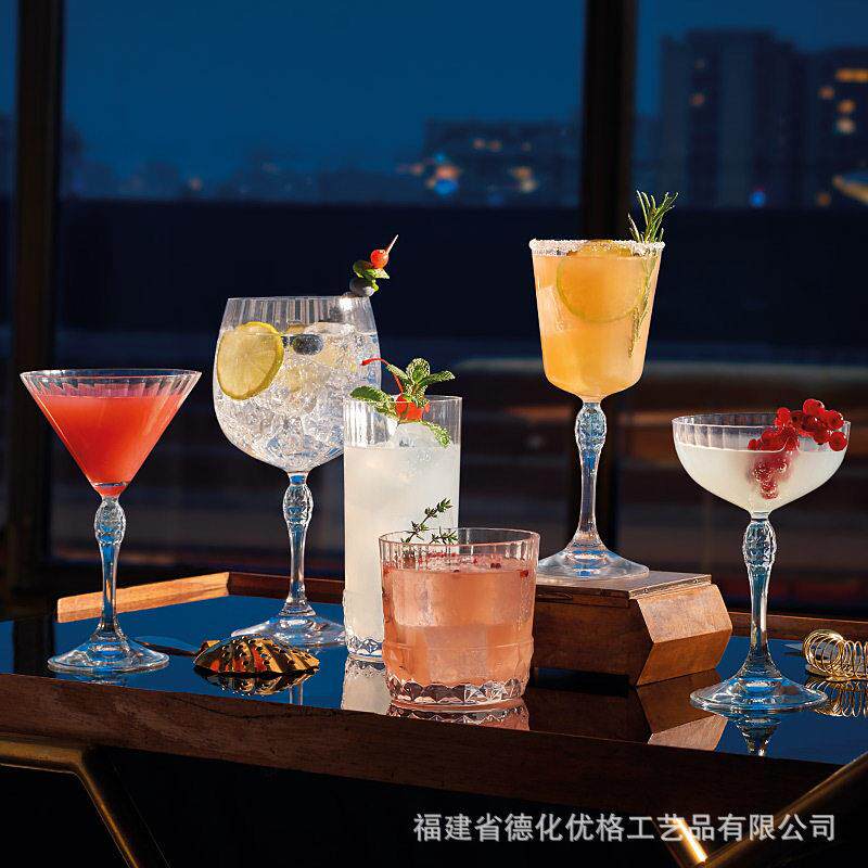 进口竖纹水晶玻璃脚香槟杯威士忌杯调酒专用杯马提尼鸡尾酒杯子