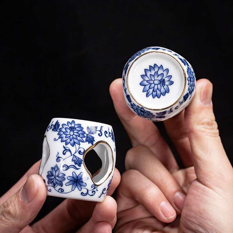 青花茶壶盖碗盖子底座白瓷青花瓷描金盖置复古青花壶置盖托