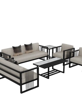 新中式铁艺沙发酒店会客s卡座售楼部小户型客厅接待区沙发茶几组