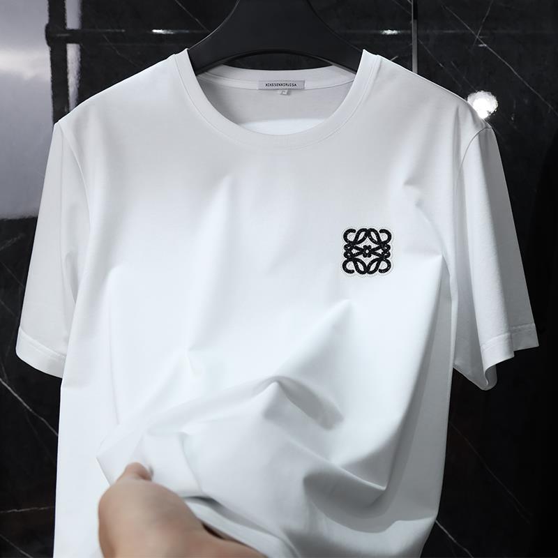 2022新款欧洲站男士t恤短袖高端冰丝圆领修身潮牌大码白色半袖体