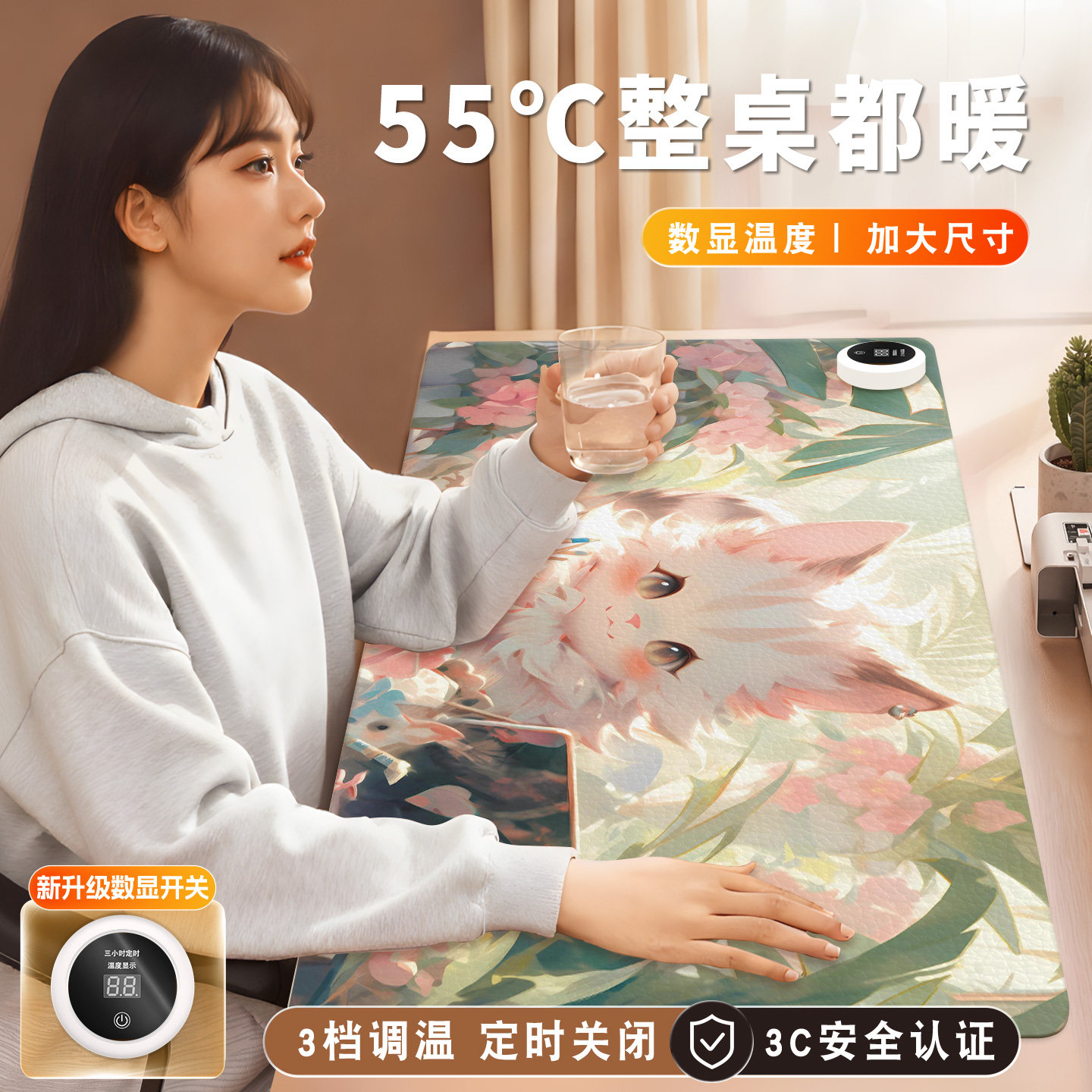 加热鼠标垫超大暖桌垫电脑桌面发热键盘垫女生高颜值办公室左侧开关工位皮革加热垫软垫子写字写作业电热桌垫,3C数码配件,USB暖手鼠标垫,淘宝优惠券,粉丝福利购,淘宝优惠卷