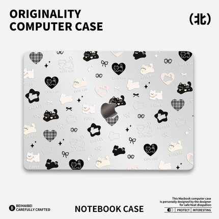 ins卡通小黑猫适用苹果华为电脑macbook15保护壳mac笔记本电脑2025新款M2pro15寸macbookair13膜M3轻薄冰晶壳
