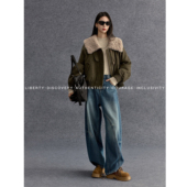 SWAP SENSE戎装 暖绒·廓形休闲巴恩羊羔毛大翻领绿色羽绒服外套冬